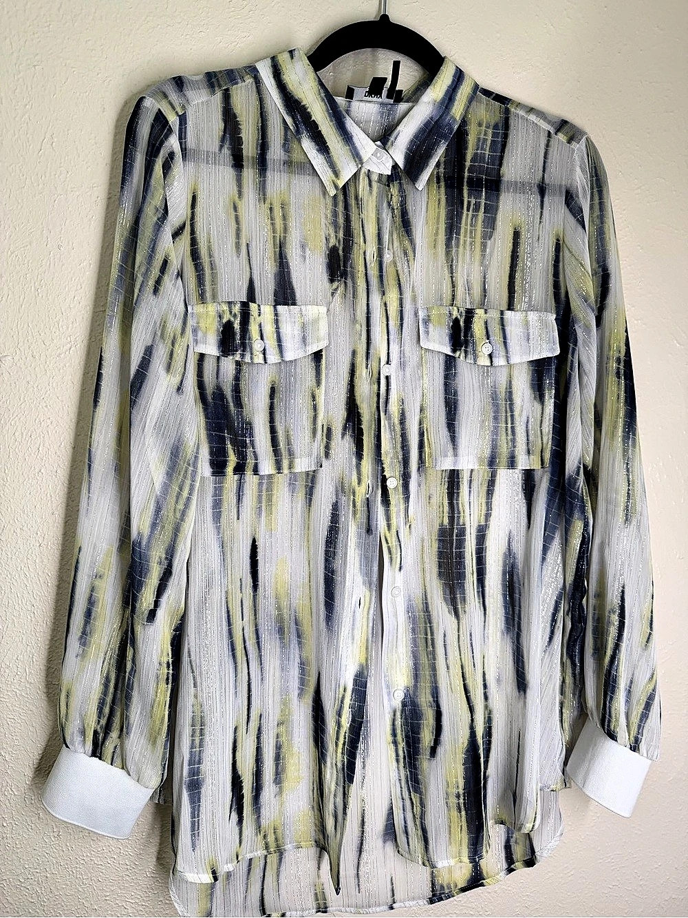 DKNY Long-Sleeve Tie Dye Button-Front Shirt Blue & White